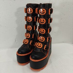 YRU Pumpkin‎ Platform Boots Zip Up Buckle Womens 7 Halloween Jackolantern
